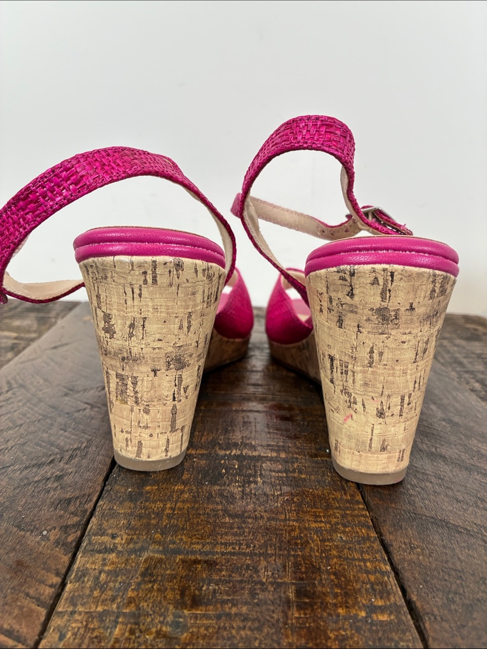 NWOT Life Stride 7.5 Pink Woven Wedge Sandals Ankle Strap Espadrille Barbiecore - Picture 4 of 9